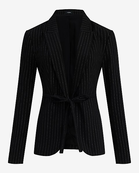 Metallic Pinstripe Tie Waist Cutaway Blazer | Express