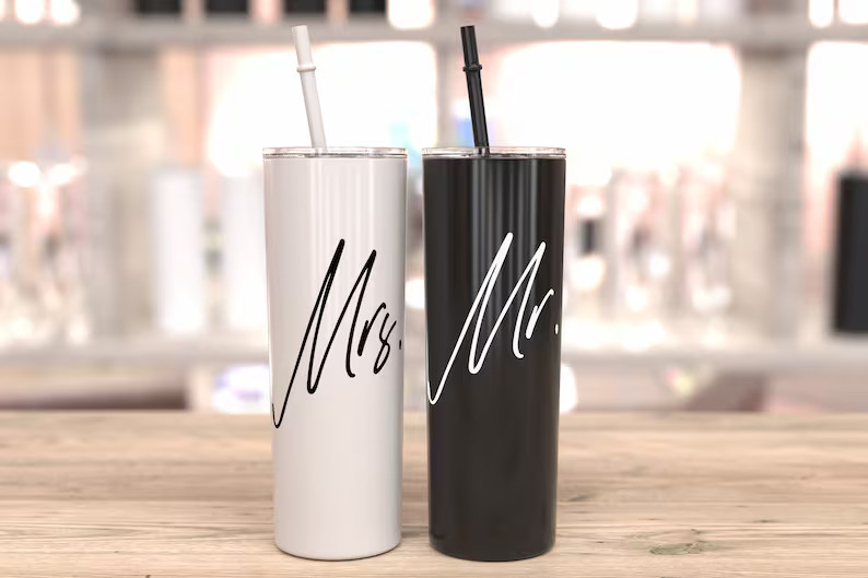 Mr. and Mrs. tumblers bride and groom gift idea wedding day gift bridal shower gift idea black an... | Etsy (US)