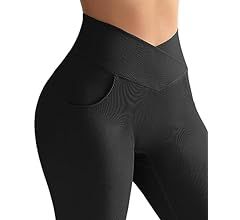 OMKAGI Women Crossover Flare Leggings with Pockets High Waisted Bootcut Yoga Pants | Amazon (US)