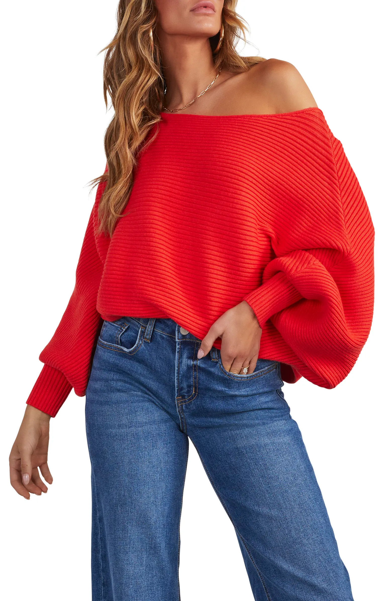 VICI Collection Pamire Rib Off the Shoulder Batwing Sleeve Sweater | Nordstrom | Nordstrom