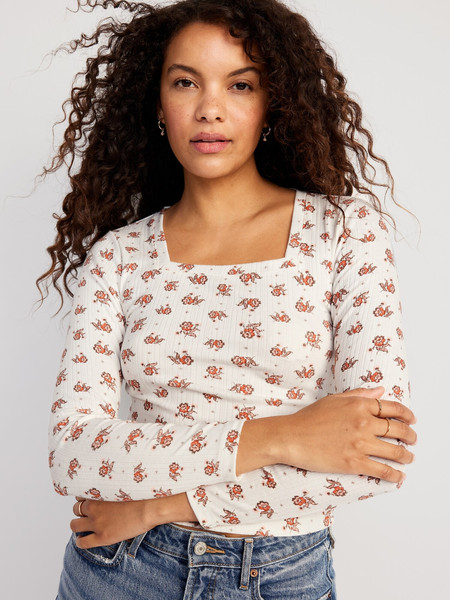 Fitted Square-Neck Rib-Knit T-Shirt for Women | Old Navy (US)