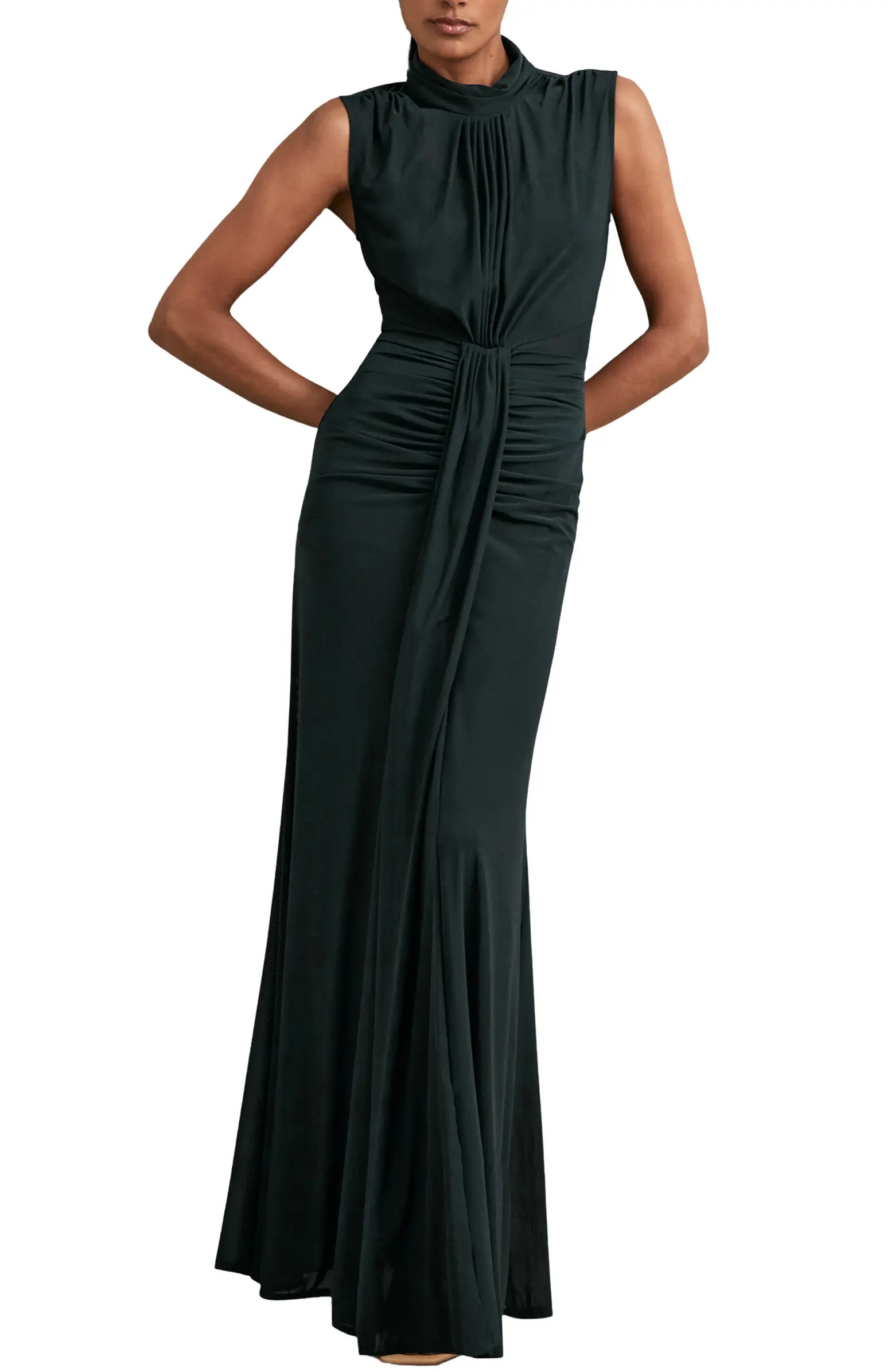 Daniella Drape & Ruched Detail Sleeveless Gown | Nordstrom