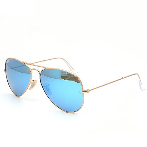 Ray-Ban AVIATOR LARGE METAL - MATTE GOLD Frame CRY.GREEN  MIRROR MULTIL.BLUE Lenses 58mm Non-Polarized | Amazon (US)