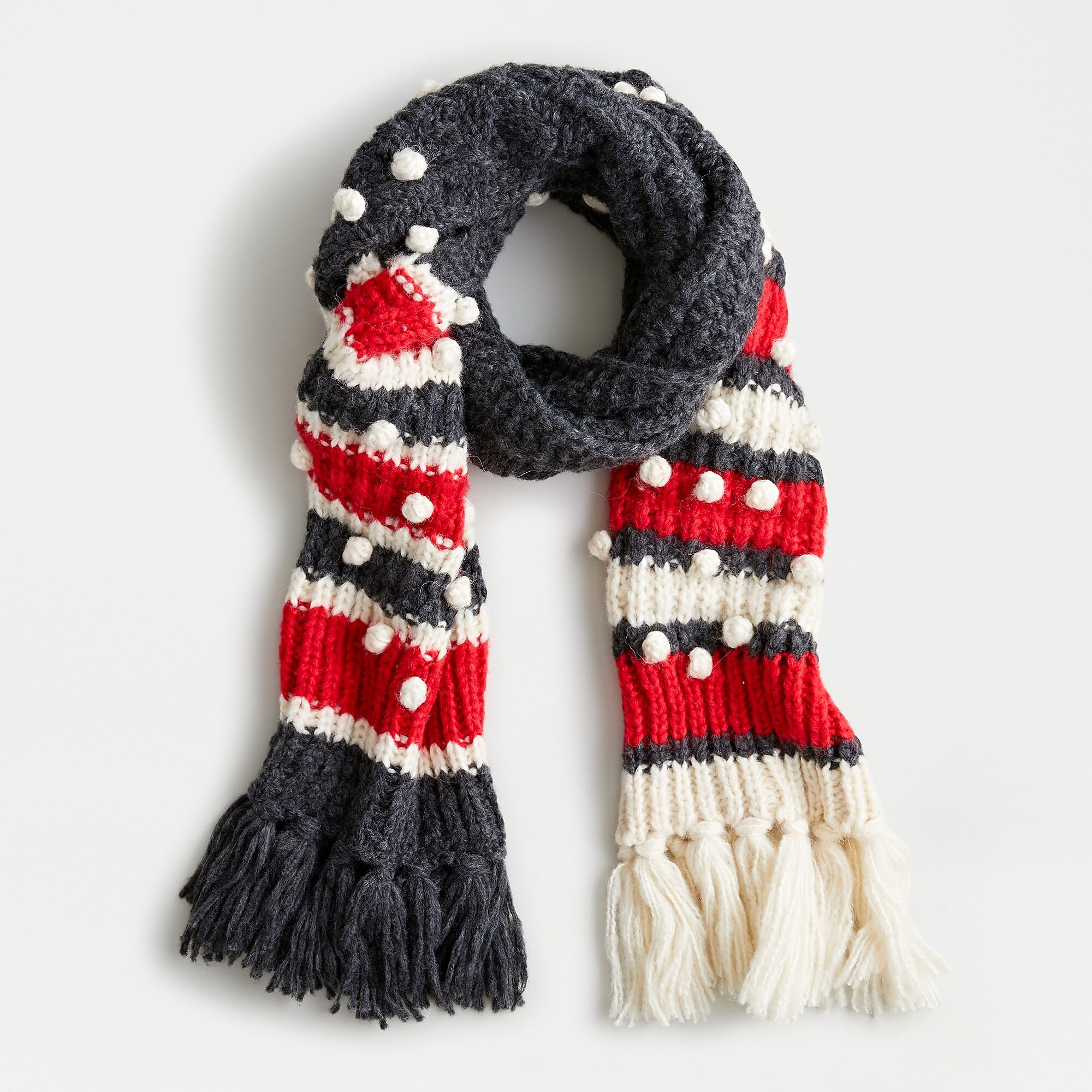 Chunky knit bobble scarf in stripe | J. Crew US