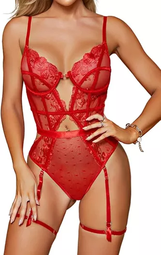 Donnalla Women Lingerie Set Sexy Two Pieces Bra and Panty Strappy Babydoll  Bodysuit