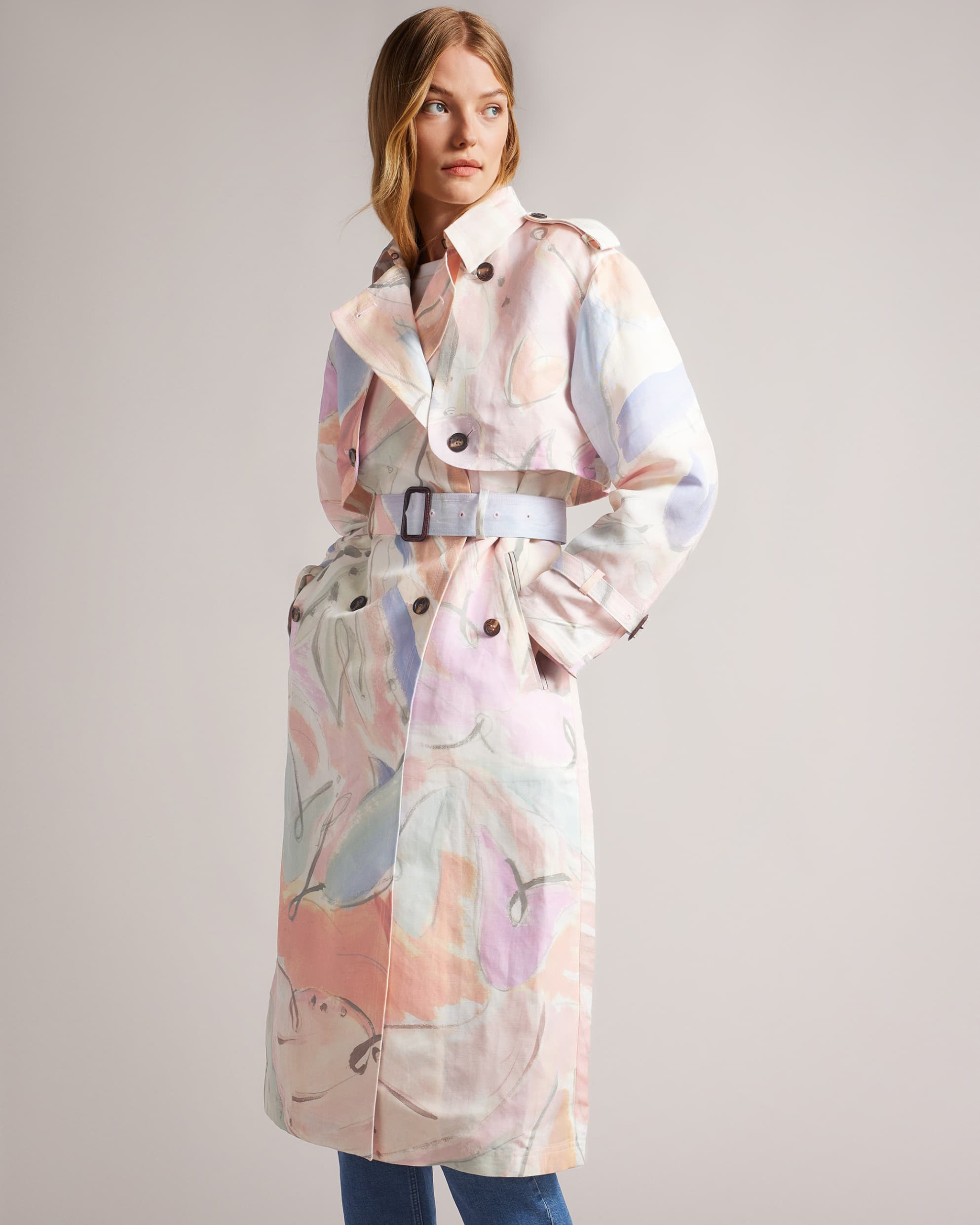 Abstract Print Linen Trench Coat | Ted Baker (US)