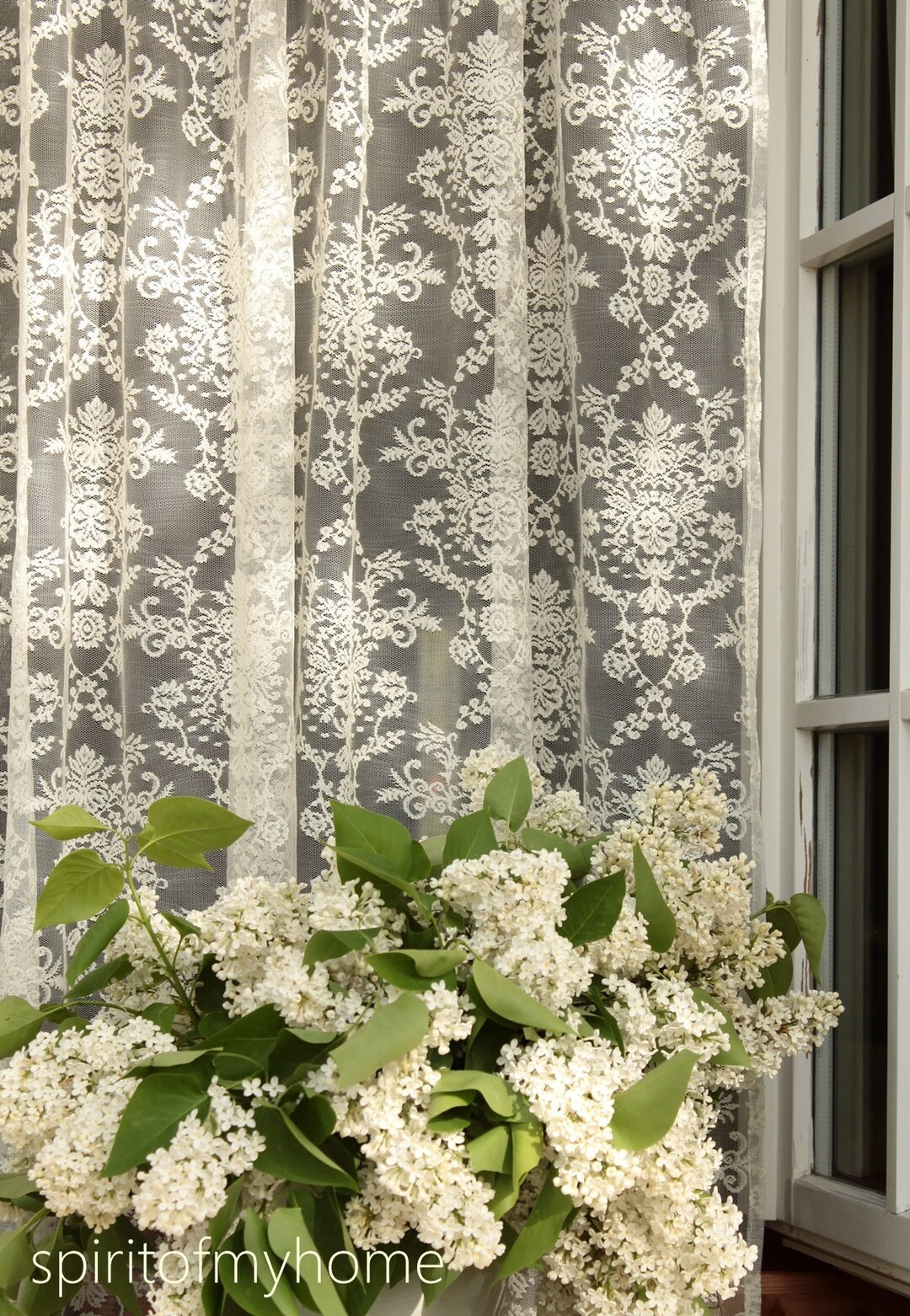 ESTÉE' Classical French Embroidered Ivory Net Lace Curtains Sale by Panel - Etsy | Etsy (US)