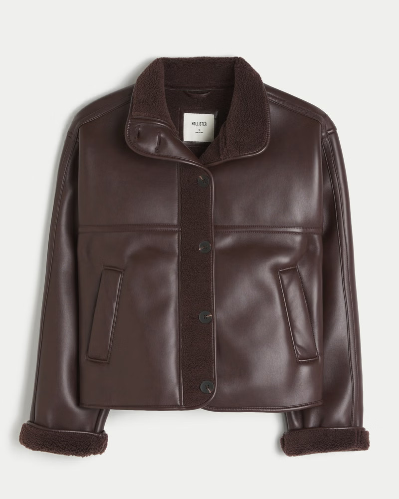 Women's Sherpa-Lined Vegan Leather Jacket | Women's Jackets & Coats | HollisterCo.com | Hollister (US)
