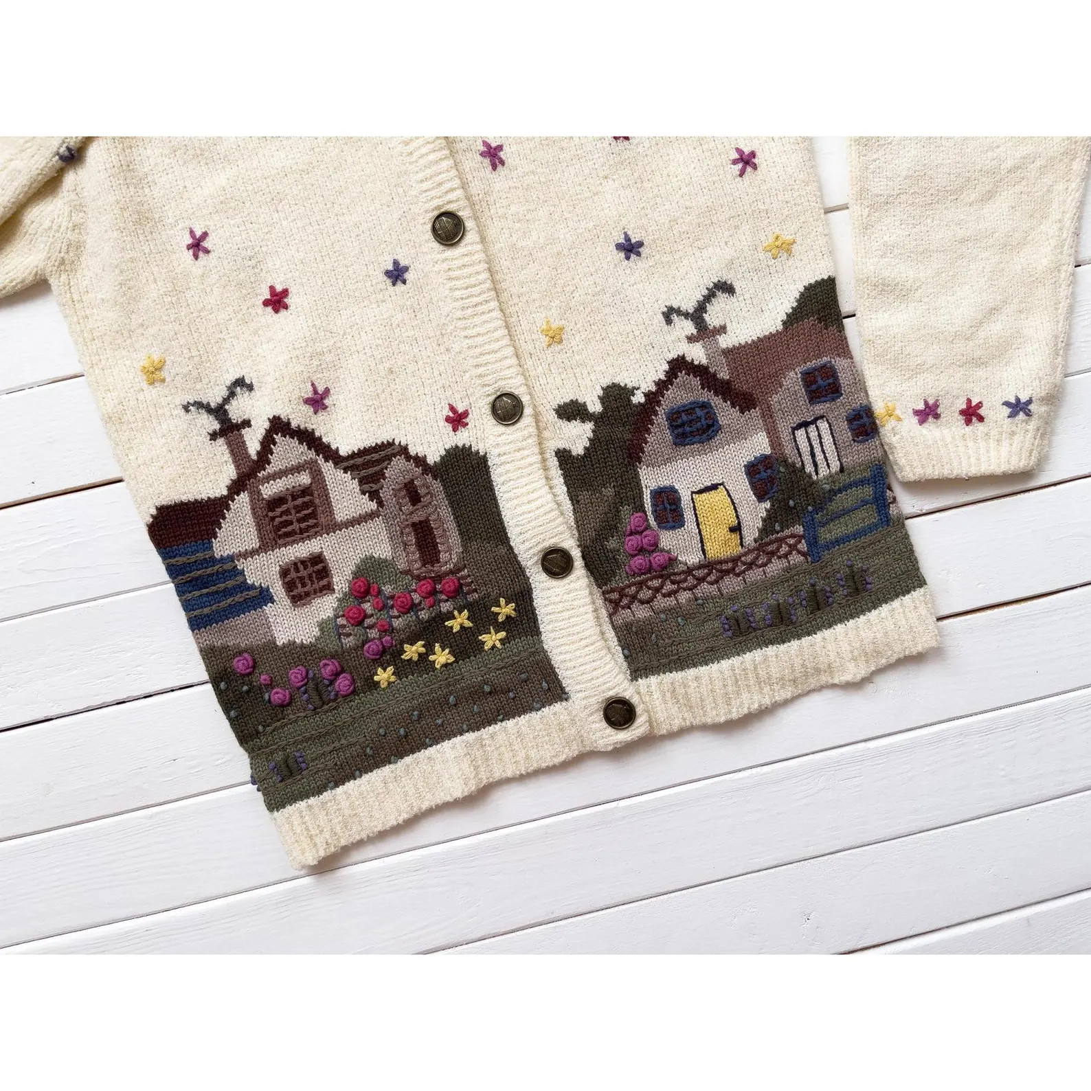 vtg Northern Treasures cottagecore farm cream embroidered cardigan sweater | Etsy (US)