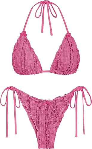 ZAFUL Women's Sexy Halter Bikini Sets Ditsy Floral Print Color Block Triangle Thong Bikini Swimsu... | Amazon (US)