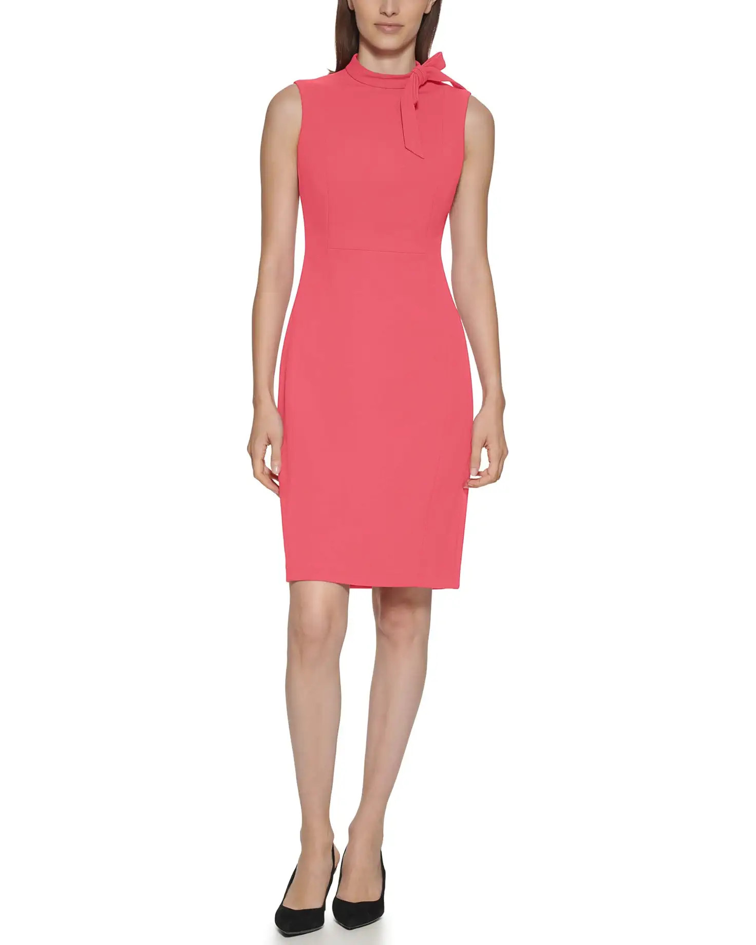 Sleeveless Scuba Crepe Sheath with Bow Tie Neck | Zappos