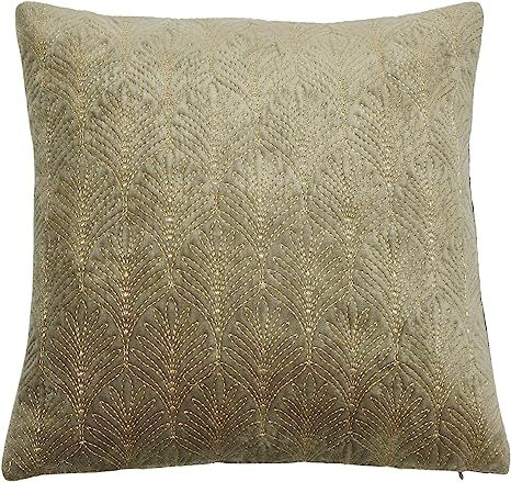 Creative Co-Op Cotton Velvet Embroidered Gold Metallic Thread Pillow, 18" L x 18" W x 2" H, Multi... | Amazon (US)