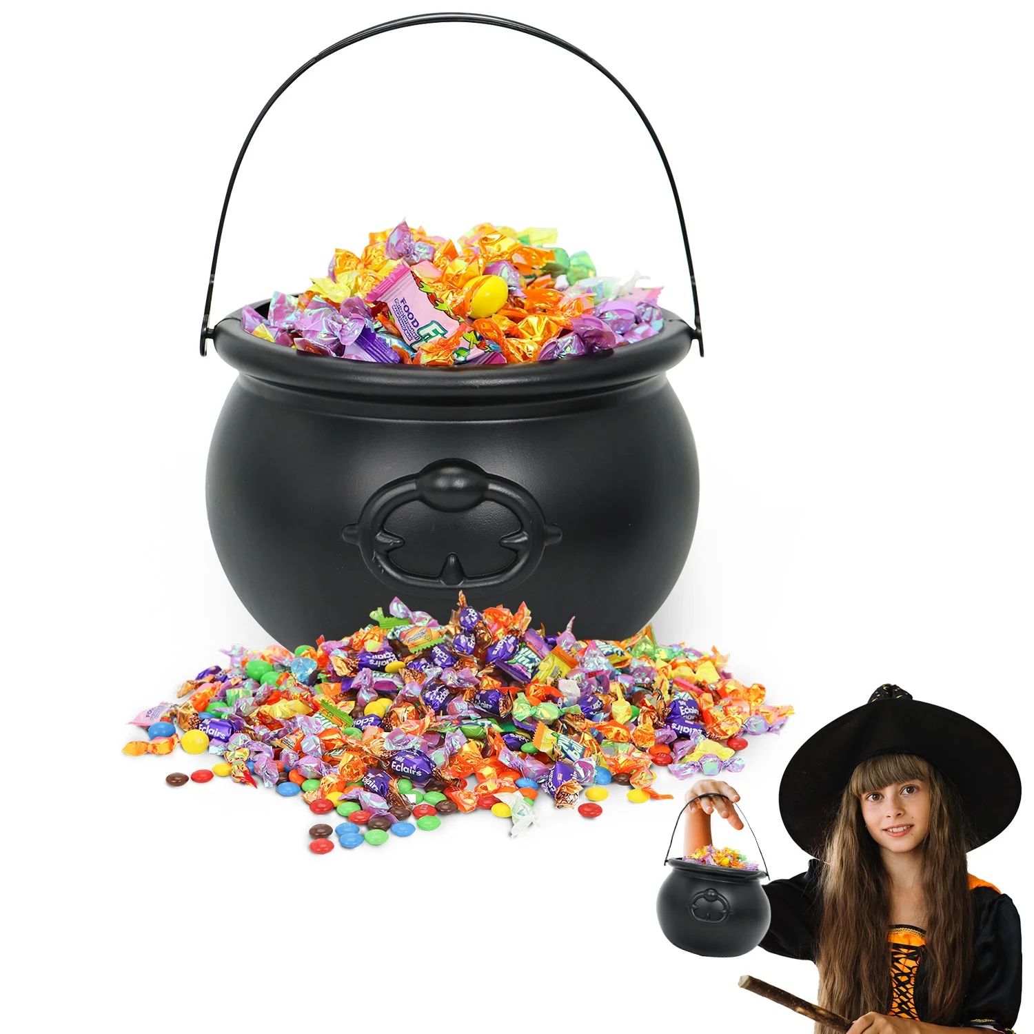 SYNCFUN 1 Pack Halloween Cauldron with Handle,Large Halloween Candy Bucket Basket Candy Bowl Hall... | Walmart (US)