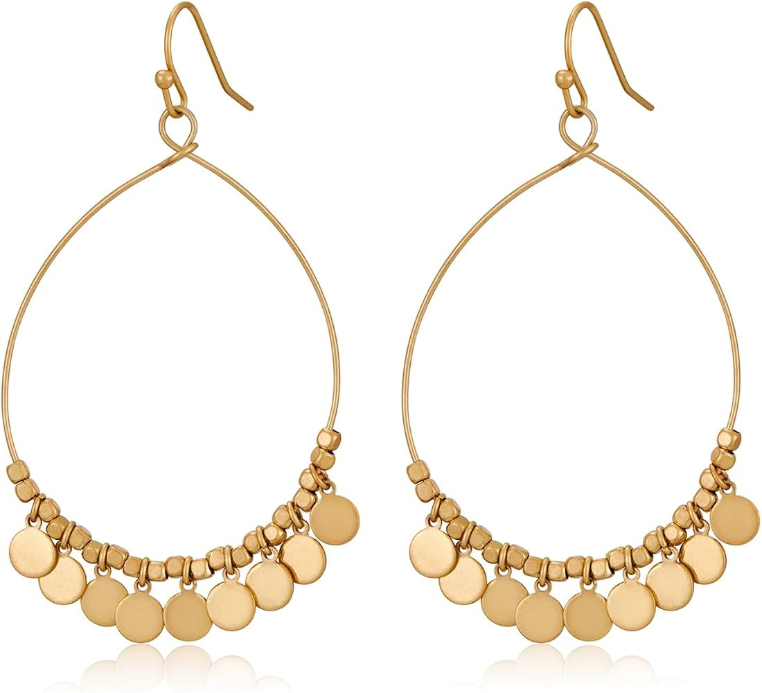 LILIE&WHITE Worn Gold Earrings For Women In Round Disc Matte Gold And Silver Earrings Two Tone Da... | Amazon (US)