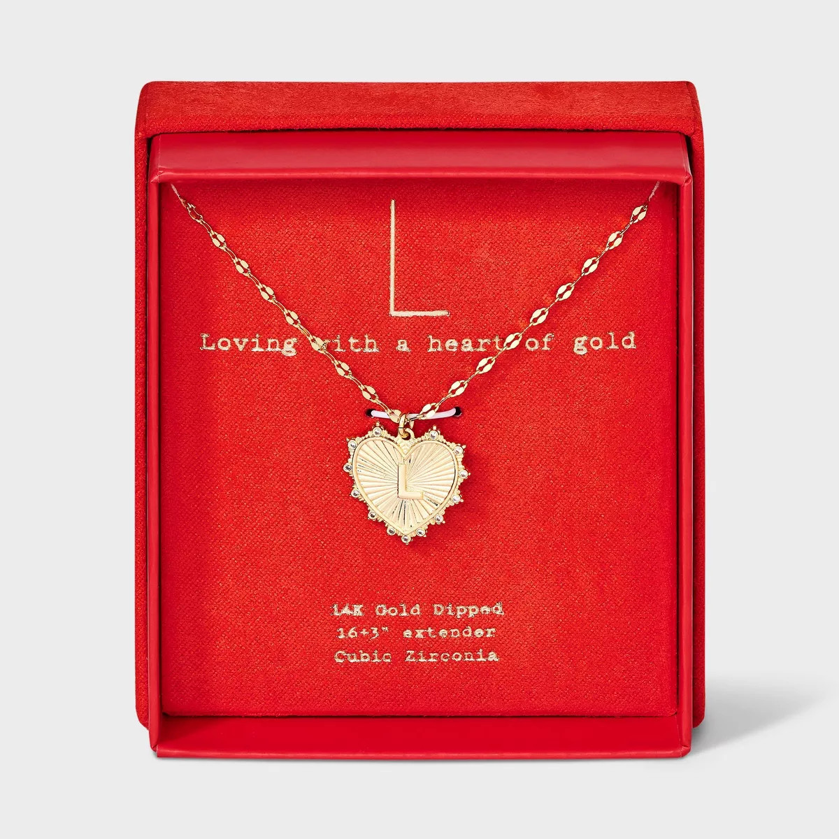 14K Gold Dipped Diamond Ray Initial Heart Tag Necklace - A New Day™ Gold | Target