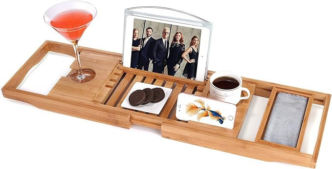 Utoplike Bamboo Bathtub Caddy Tray Bath Tray for Tub, Adjustable Bathroom Bathtub Organizer with ... | Amazon (US)