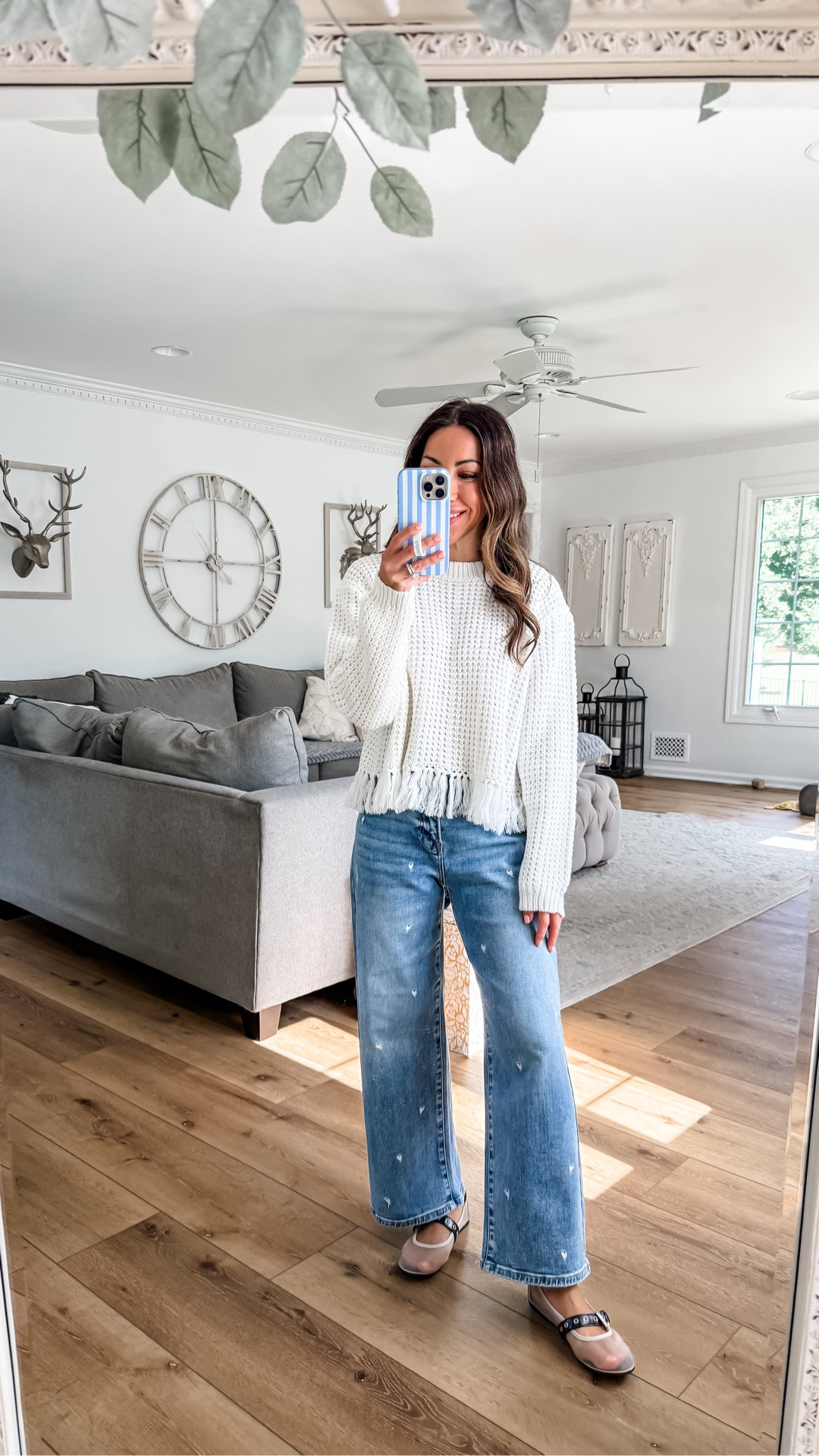 Heart jeans, 25. Fringe sweater small. Shoes TTS. White sweater.

#LTKOver40 #LTKPetite