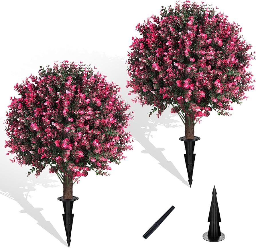Artificial Rose Boxwood Topiary Ball Bush for Outdoor with Spike, Set of 2 UV Resistant Faux Boxw... | Amazon (US)