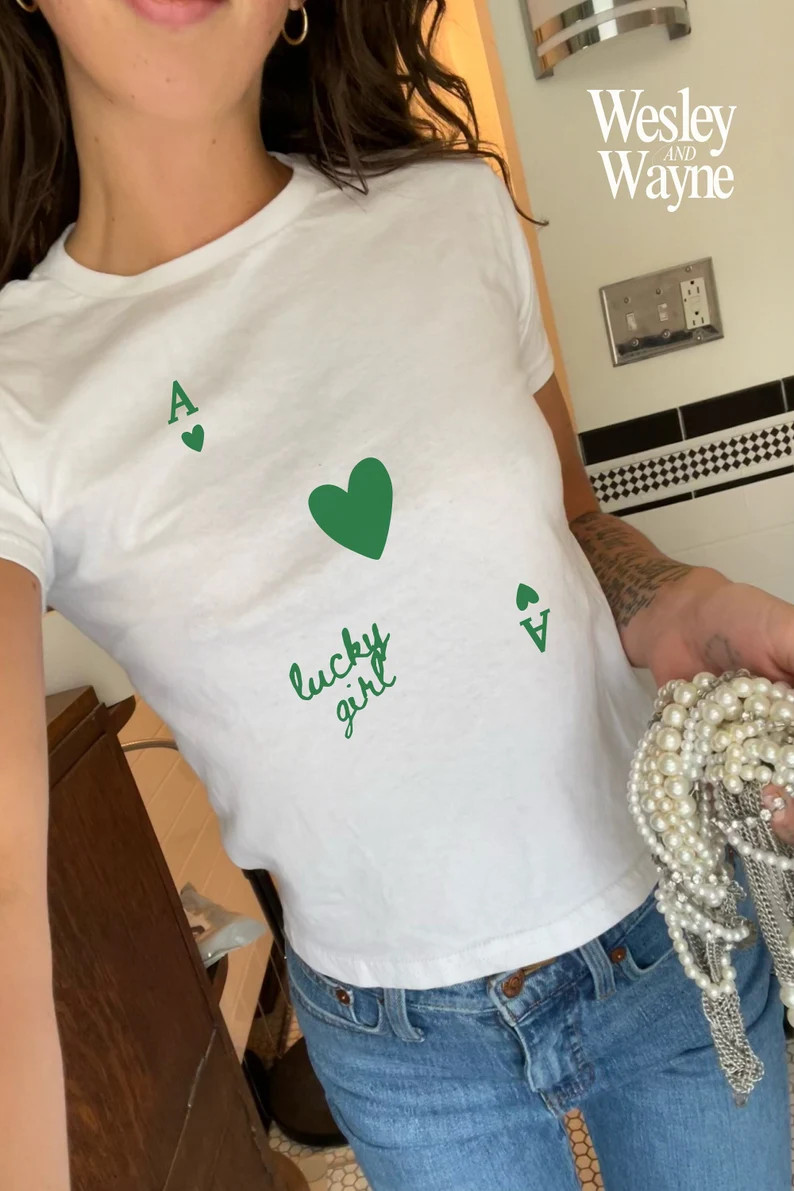 Y2K Baby Tee, Coquette Shirt, Lucky Shirt, 90s Baby Tee, Downtown Girl, St Patricks Day Baby Tee,... | Etsy (US)