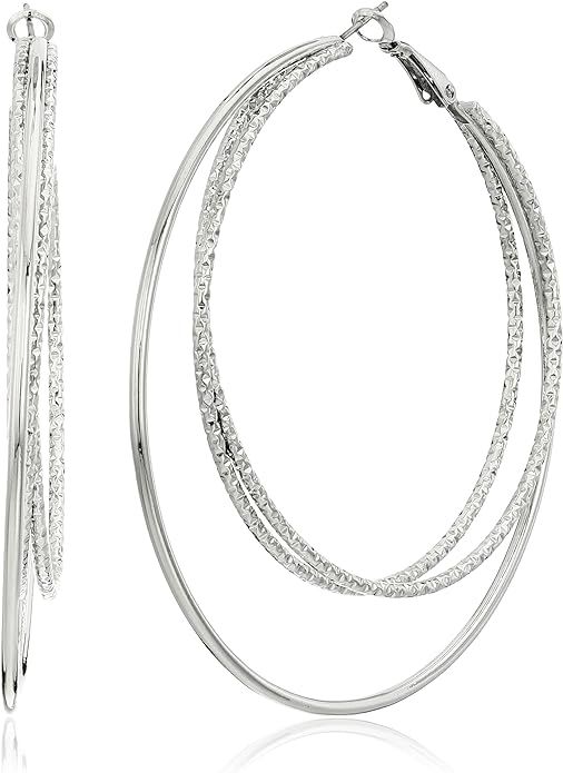 Guess Smooth and Textured Wire Silver Hoop Earrings | Amazon (US)