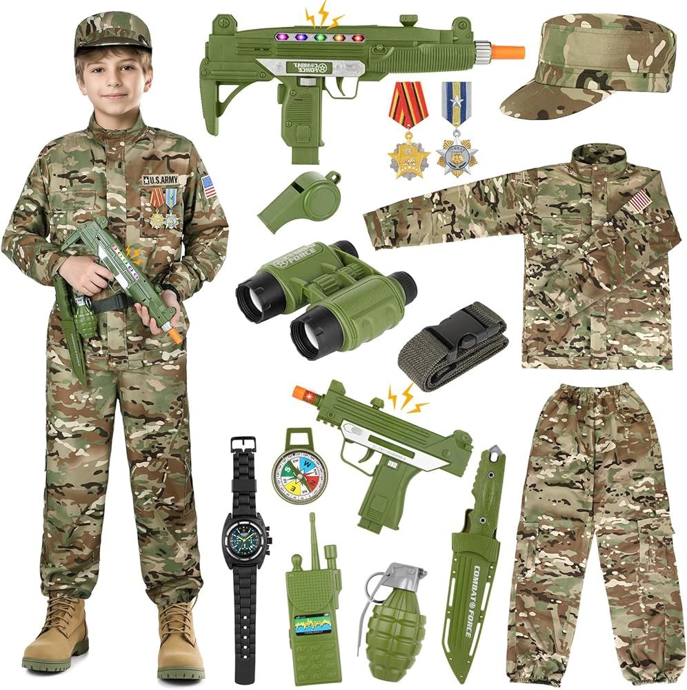 GIFTINBOX Army Costume for Kids, Boys Military Soldier Costume with Toy Accessories, Halloween Co... | Amazon (US)