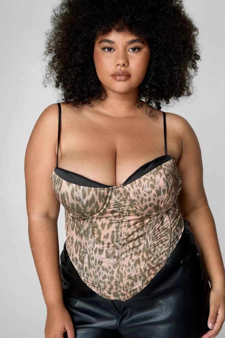 Plus Leopard Print Satin Cupped Corset Top | Nasty Gal US