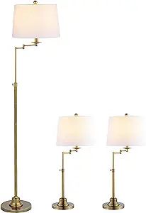 Safavieh Lighting Collection Nadia Contemporary Gold Swing Arm Floor & Table Lamp Set of 3 (LED B... | Amazon (US)