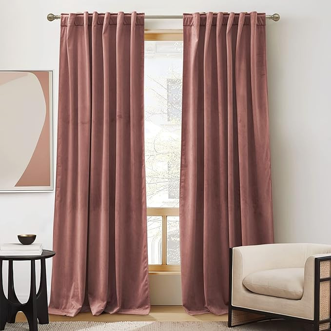 RYB HOME Soft Velvet Curtain for Home Decoration, Wild Rose Room Darkening Window Curtains & Drap... | Amazon (US)