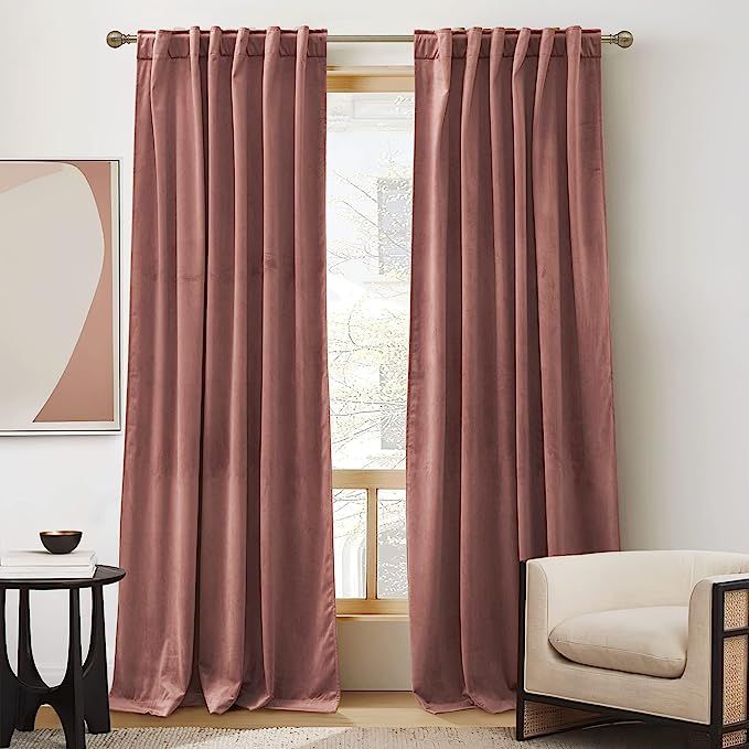 RYB HOME Elegant Velvet Curtains 96 inch Length Room Darkening Small Window Decor Silk Hand Feel ... | Amazon (US)
