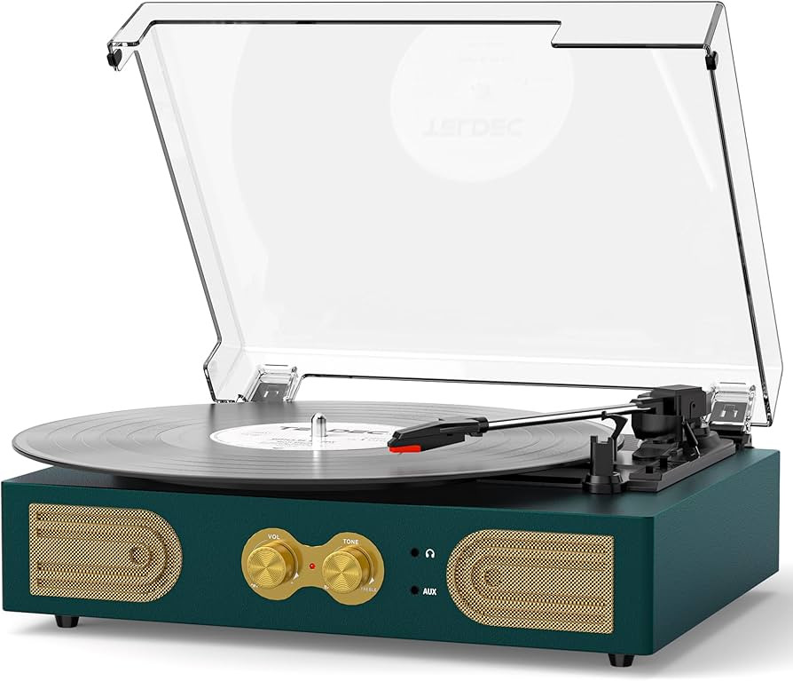 Vinyl Record Player with Built-in Speakers, Vintage 3-Speed Turntable, Bass/Treble Control, Headp... | Amazon (US)