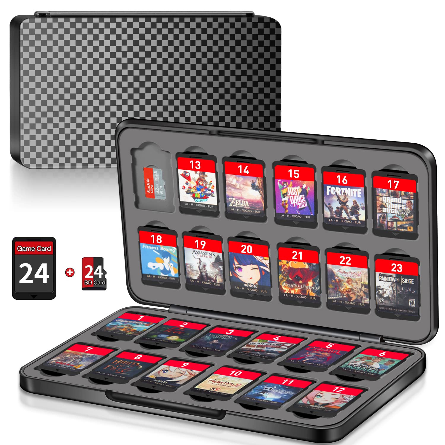 Switch Game Case Holder with 24 Cartridge Slots and 24 Micro SD Card Storage, Slim Portable Game ... | Amazon (US)