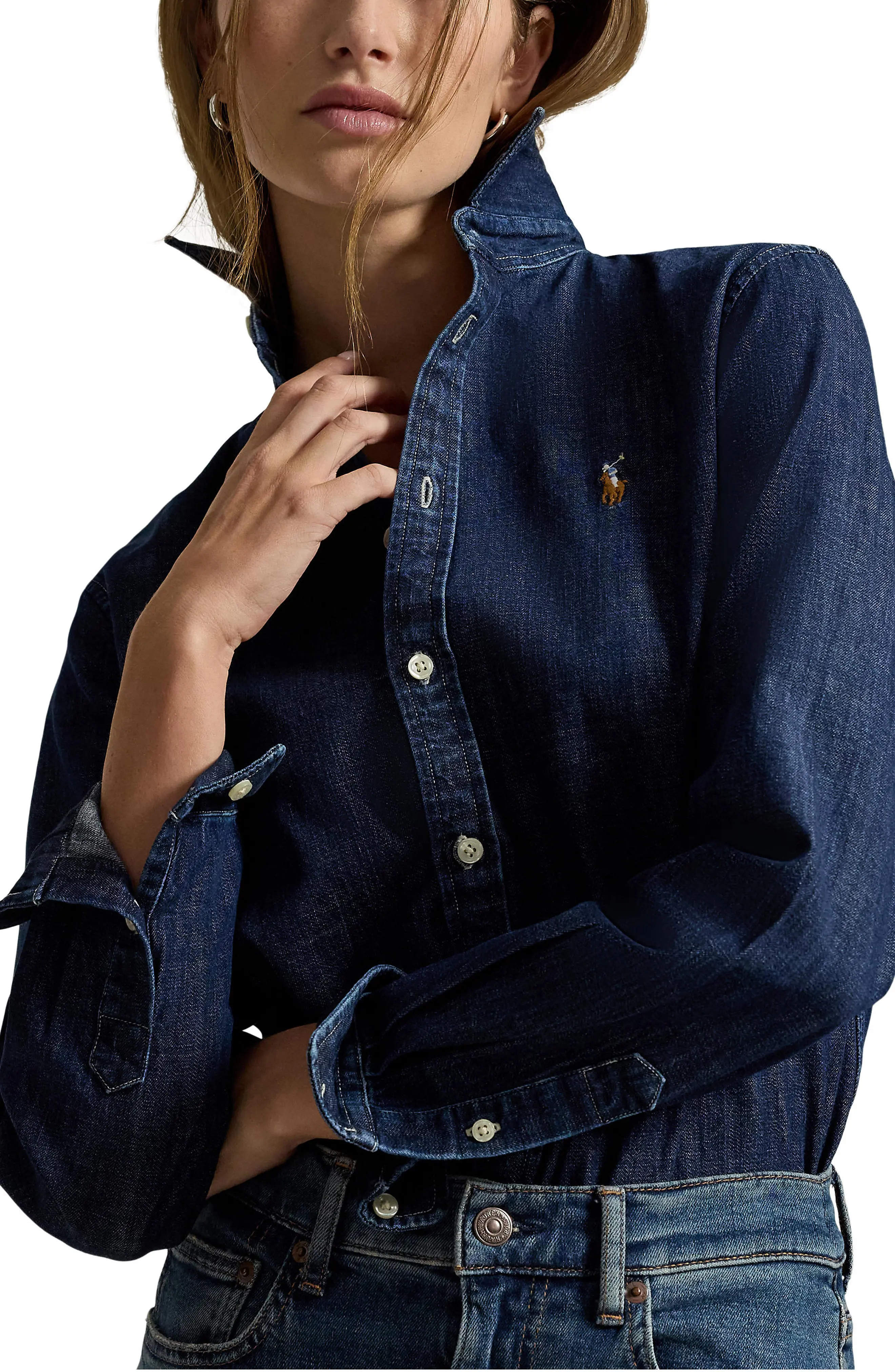 Polo Ralph Lauren Long Sleeved Denim Shirt (Women) | Nordstrom | Nordstrom