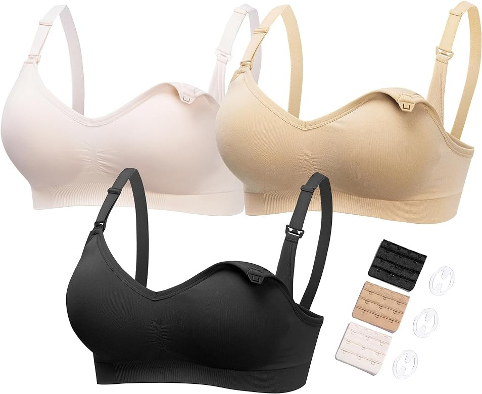 HOFISH Maternity Nursing Bra for Breastfeeding Pregnancy Wireless Bralette with Pads, Extenders & Clips 3PACK S-XXL | Amazon (US)
