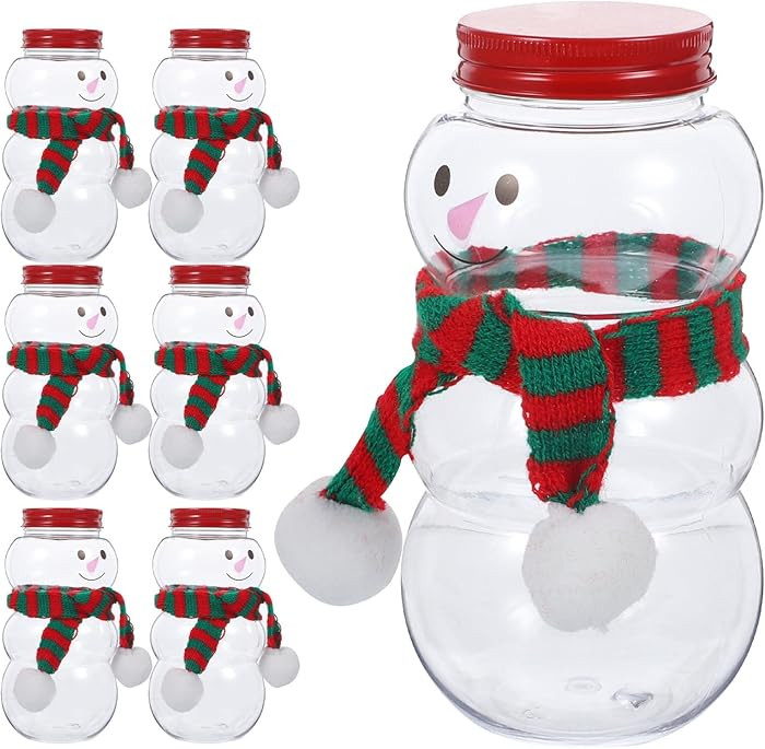 Gadpiparty 10PCS Snowman Plastic Juice Bottles with Scarves Clear Christmas Candy Jar Empty Reusa... | Amazon (US)