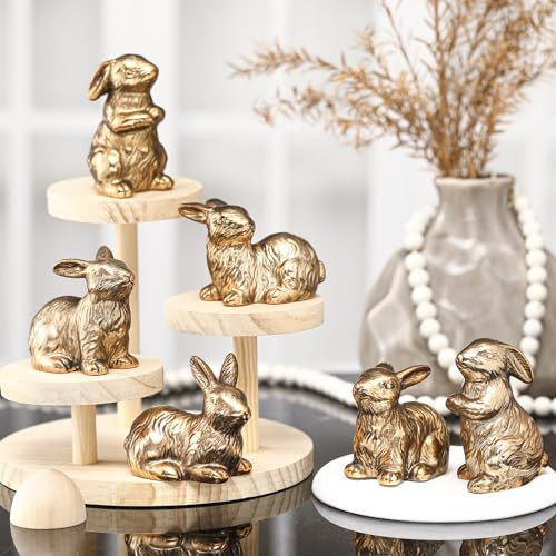 Nuenen 8 Pcs Easter Bunny Decorations Mini Ceramic Rabbit Figurine Decor Vintage Bunny Figurine 3.5 Inch Spring Easter Porcelain Modern Home Decor for Living Room, Bedroom, Office Desktop(Gold) | Amazon (US)