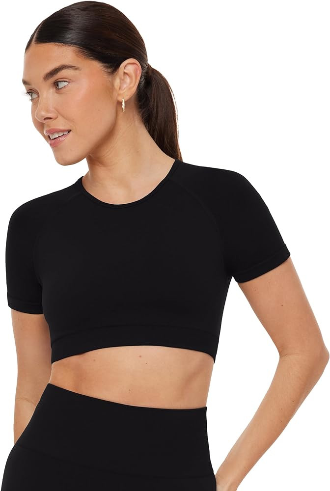 Seamless Crop Top | High Support Sculpting Crew Neck Raglan Short Sleeves Women's Gym Workout Tee... | Amazon (US)