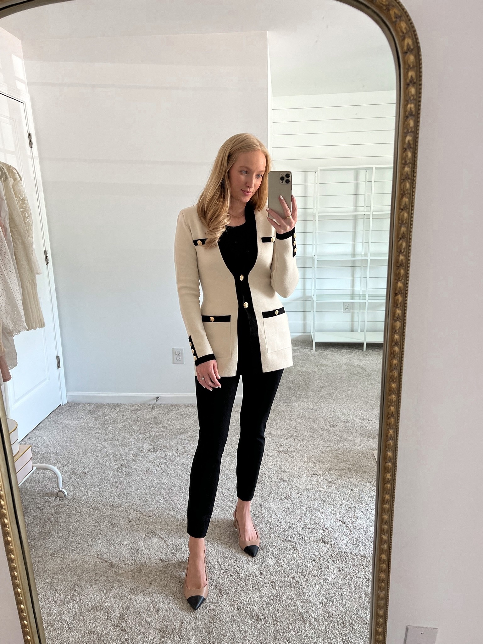 Contrast black and cream cardigan (small) styled with black work pants (medium). Finish the look with slingback flats. Use code AMANDAJOHNXSPANX for 10% off your purchase at Spanx. 

#LTKworkwear #LTKSeasonal #LTKstyletip