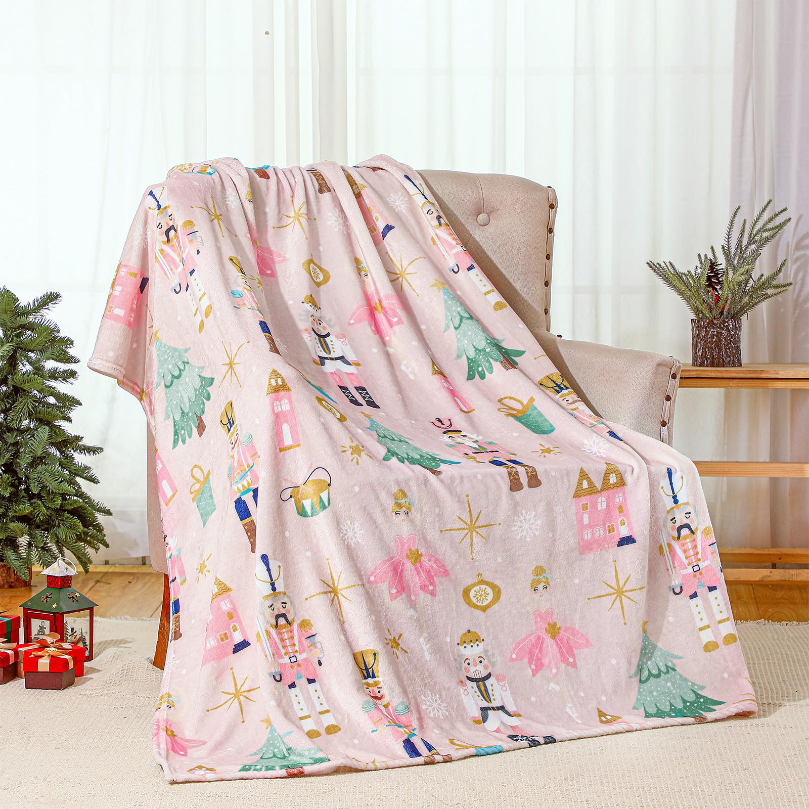 50 x 60 Inches Pink Nutcracker Christmas Throw Blanket Cute Soft Warm Lightweight Christmas Blank... | Amazon (US)