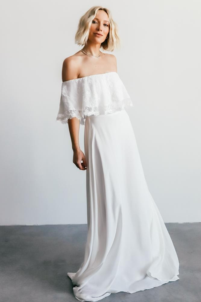 Gloria White Lace Chiffon Gown | Baltic Born