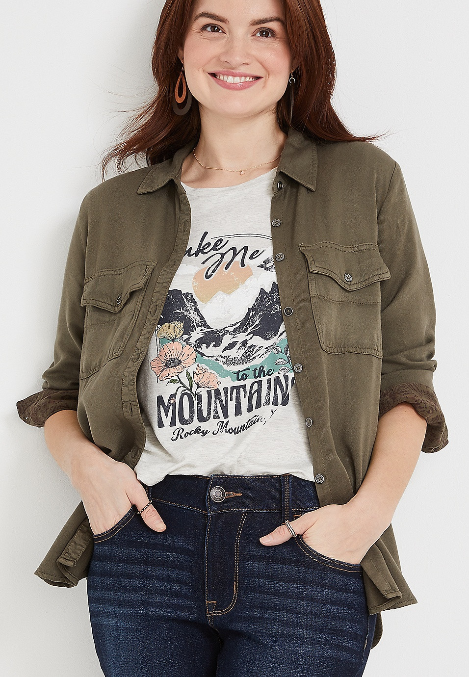 Green Button Down Utility Shirt | Maurices