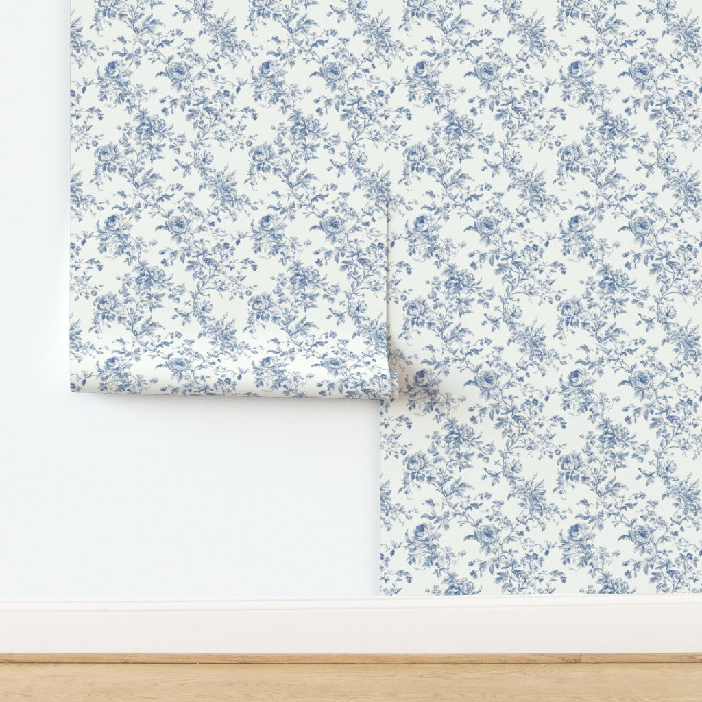 Wallpaper in Floral Vintage Blue and White Toile Pattern | Spoonflower