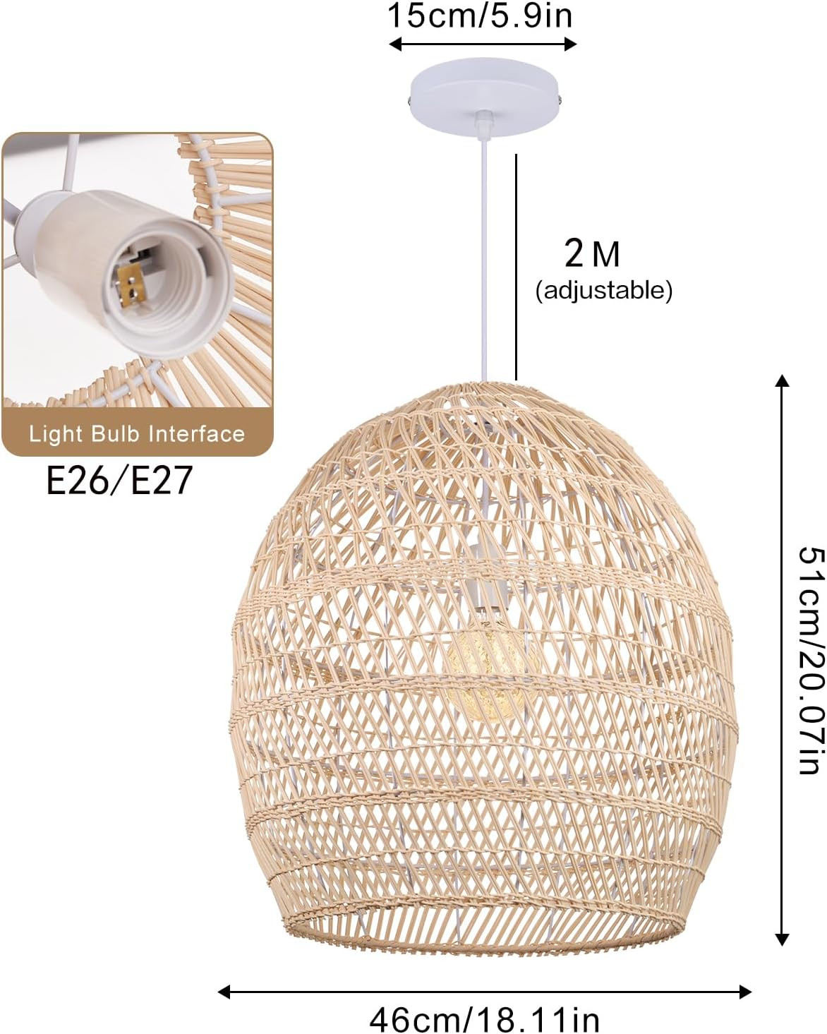 Arturesthome 1 Light Boho Wicker Chandelier,W 18"*H 20" Rustic Rattan Basket Pendant Light Fixtur... | Amazon (US)