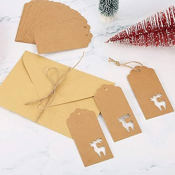 120PCS Christmas Gift Tags Brown Kraft Paper Gift Tags Snowflake Reindeer Xmas Hanging Labels Tag... | Amazon (US)