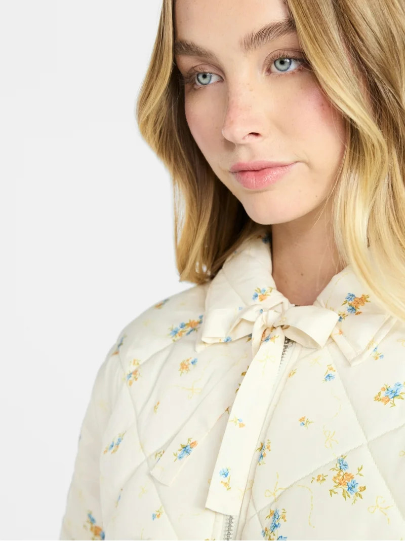 No Boundaries Quilted Bow Jacket, Women's XXS-XXL | Walmart (US)