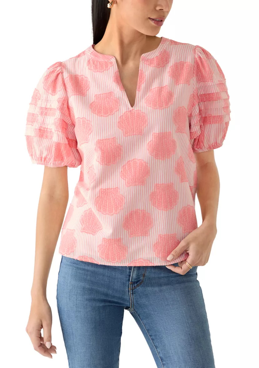 Petite Short Sleeve Notch Neck Top | Belk