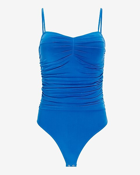 Body Contour Double Layer Ruched Thong Bodysuit | Express