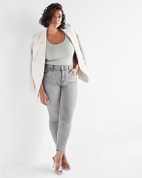 Curvy Mid Rise Gray Skinny Jeans | Express