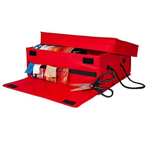 [Ribbons Storage Box] - Holds Ribbon Rolls Size Small Through Extra Large | Ribbon Dispenser for Each Spool | Gift Wrap Accessories Pouch to Hold Scissors, Bows, Tape, and More (Red) | Amazon (US)