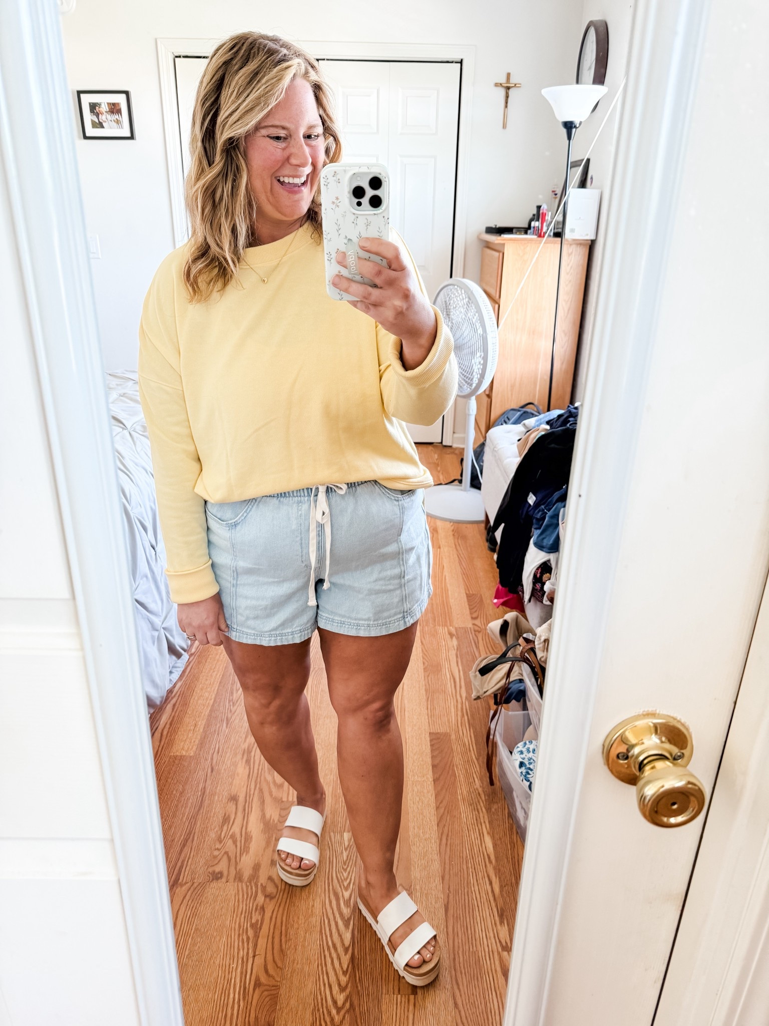 My butter yellow sweatshirt is sold out so linking similar.  These pull on denim shorts are soo comfy - wearing and XL  

#LTKMidsize #LTKSeasonal #LTKFindsUnder50