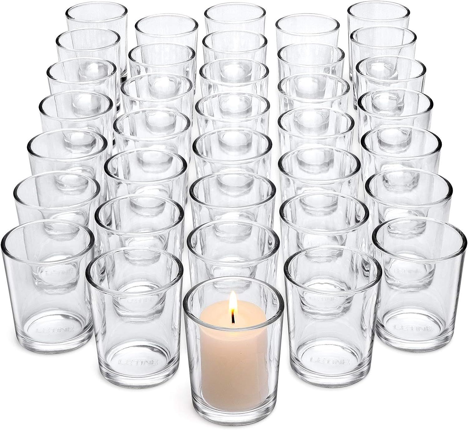 Letine Tealight Glass Votive Candle Holders Bulk Set of 36 - Clear Candle Holder for Festival Dec... | Amazon (US)